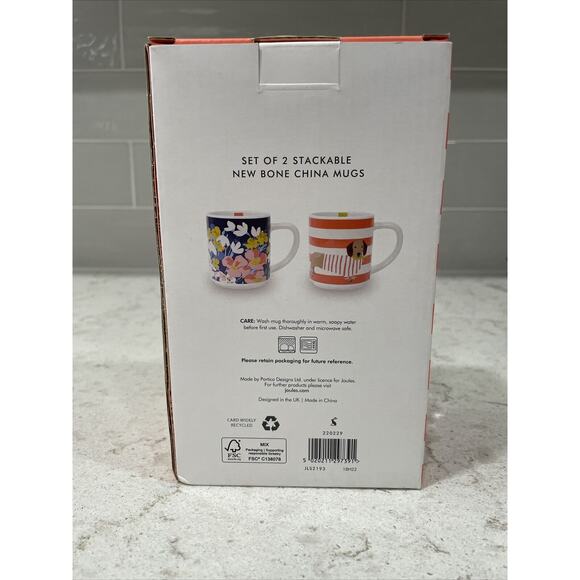 Set 2 Stackable JOULES 10oz Mugs Bone China Dachshund Dog + Floral Boxed Gift - Picture 4 of 11